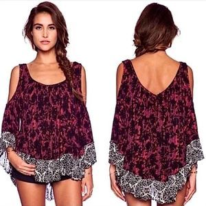 Free People Chloe Cold Shoulder Top in Cherry Combo